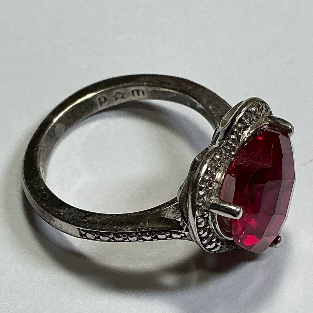 Sterling Signed Heart Shaped Ruby Ring. Size 6 - image 4